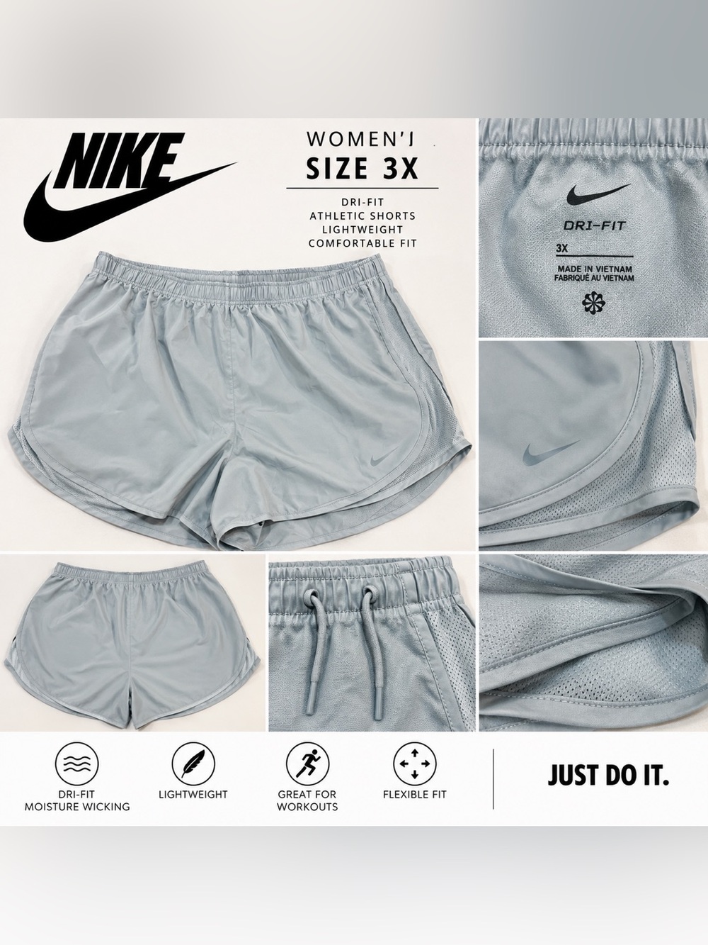Nike Women’s Athletic Dri-FIT Shorts in Light Gray 3X